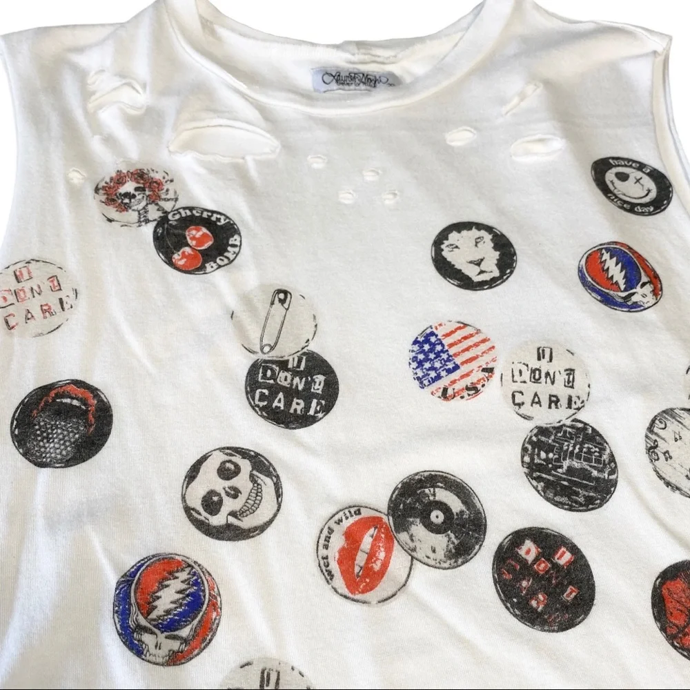 Lauren Moshi ☻︎ Roxanne Pins Vintage Destroyed Muscle Tee T Shirt ☻︎ with Holes - Picture 6 of 17